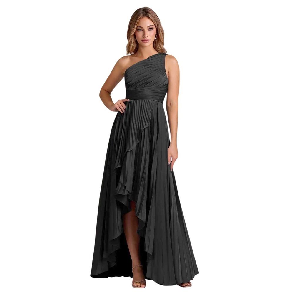 Azazie Christian Siriano A-Line One Shoulder Stretch Satin Dress Black A22